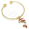 Aro Individual 07.63.0205 Oro Laminado, Diseño de Delfín, con Blanca Cristal, Esmaltado Rojo, Tono Dorado (02 MM Thickness, One size fits all)
