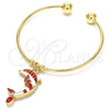 Aro Individual 07.63.0205 Oro Laminado, Diseño de Delfín, con Blanca Cristal, Esmaltado Rojo, Tono Dorado (02 MM Thickness, One size fits all)