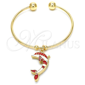 Aro Individual 07.63.0205 Oro Laminado, Diseño de Delfín, con Blanca Cristal, Esmaltado Rojo, Tono Dorado (02 MM Thickness, One size fits all)