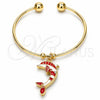 Aro Individual 07.63.0205 Oro Laminado, Diseño de Delfín, con Blanca Cristal, Esmaltado Rojo, Tono Dorado (02 MM Thickness, One size fits all)