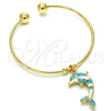 Aro Individual 07.63.0205.1 Oro Laminado, Diseño de Delfín, con Blanca Cristal, Esmaltado Turquesa, Tono Dorado (02 MM Thickness, One size fits all)
