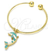 Aro Individual 07.63.0205.1 Oro Laminado, Diseño de Delfín, con Blanca Cristal, Esmaltado Turquesa, Tono Dorado (02 MM Thickness, One size fits all)