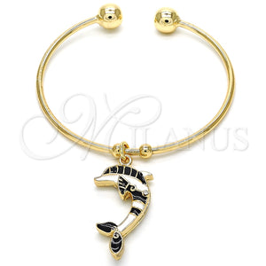 Aro Individual 07.63.0205.2 Oro Laminado, Diseño de Delfín, con Blanca Cristal, Esmaltado Negro, Tono Dorado (02 MM Thickness, One size fits all)