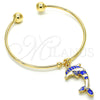 Aro Individual 07.63.0205.3 Oro Laminado, Diseño de Delfín, con Blanca Cristal, Esmaltado Azul, Tono Dorado (02 MM Thickness, One size fits all)