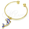 Aro Individual 07.63.0205.3 Oro Laminado, Diseño de Delfín, con Blanca Cristal, Esmaltado Azul, Tono Dorado (02 MM Thickness, One size fits all)