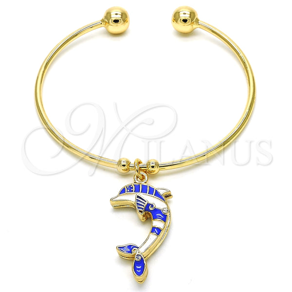 Aro Individual 07.63.0205.3 Oro Laminado, Diseño de Delfín, con Blanca Cristal, Esmaltado Azul, Tono Dorado (02 MM Thickness, One size fits all)