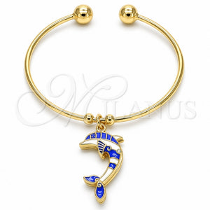 Aro Individual 07.63.0205.3 Oro Laminado, Diseño de Delfín, con Blanca Cristal, Esmaltado Azul, Tono Dorado (02 MM Thickness, One size fits all)