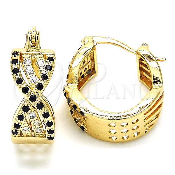 Argolla Pequeña 02.210.0265.2.15 Oro Laminado, con Negro and Blanca Micro Pave, Pulido, Tono Dorado