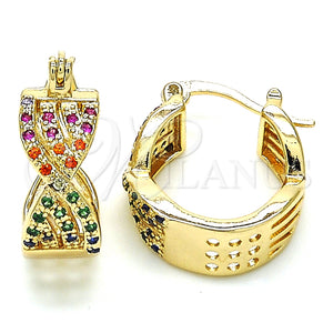 Argolla Pequeña 02.210.0265.3.15 Oro Laminado, con Multicolor Micro Pave, Pulido, Tono Dorado