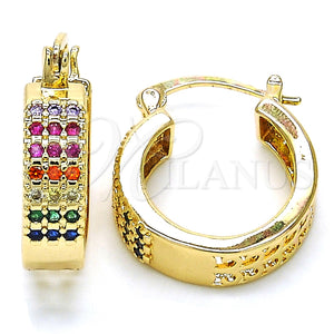 Argolla Pequeña 02.210.0266.3.20 Oro Laminado, con Multicolor Zirconia Cubica, Pulido, Tono Dorado