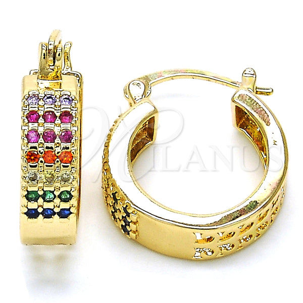 Argolla Pequeña 02.210.0266.3.20 Oro Laminado, con Multicolor Zirconia Cubica, Pulido, Tono Dorado