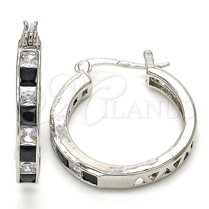 Argolla Pequeña 02.210.0267.8.25 Rodio Laminado, con Zirconia Cubica Negro y Blanca, Pulido, Rodinado