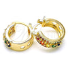 Argolla Pequeña 02.210.0269.4.15 Oro Laminado, con Multicolor Zirconia Cubica, Pulido, Tono Dorado
