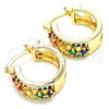 Argolla Pequeña 02.210.0269.4.15 Oro Laminado, con Multicolor Zirconia Cubica, Pulido, Tono Dorado
