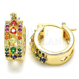 Argolla Pequeña 02.210.0269.4.15 Oro Laminado, con Multicolor Zirconia Cubica, Pulido, Tono Dorado