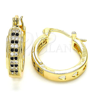 Argolla Pequeña 02.210.0270.2.20 Oro Laminado, con Negro and Blanca Micro Pave, Pulido, Tono Dorado