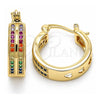 Argolla Pequeña 02.210.0271.3.20 Oro Laminado, con Multicolor Micro Pave, Pulido, Tono Dorado