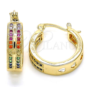 Argolla Pequeña 02.210.0271.3.20 Oro Laminado, con Multicolor Micro Pave, Pulido, Tono Dorado