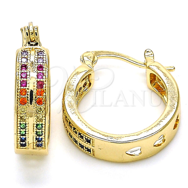 Argolla Pequeña 02.210.0271.3.20 Oro Laminado, con Multicolor Micro Pave, Pulido, Tono Dorado