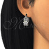 Argolla Pequeña 02.210.0272.5.15 Rodio Laminado, Diseño de Flor y Oja, con Zirconia Cubica Blanca, Pulido, Rodinado