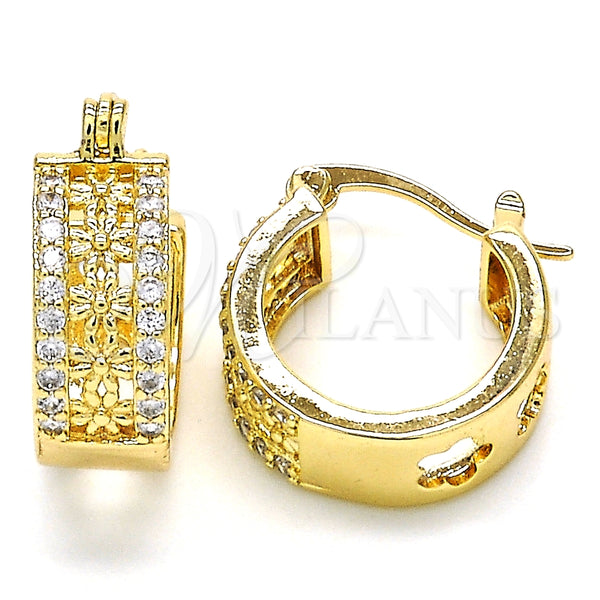 Argolla Pequeña 02.210.0275.15 Oro Laminado, Diseño de Flor, con Blanca Zirconia Cubica, Pulido, Tono Dorado