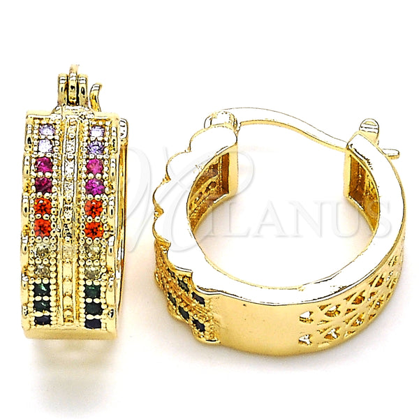 Argolla Pequeña 02.210.0276.3.20 Oro Laminado, con Multicolor Zirconia Cubica, Pulido, Tono Dorado