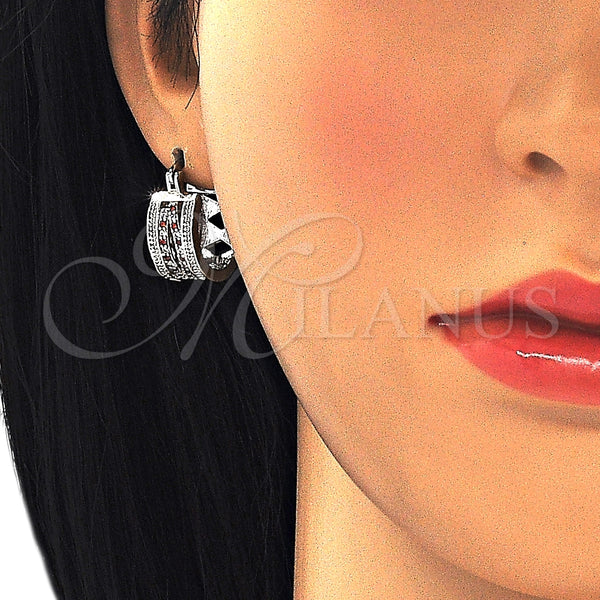 Argolla Pequeña 02.210.0277.5.15 Rodio Laminado, con Micro Pave Granate y Blanca, Pulido, Rodinado