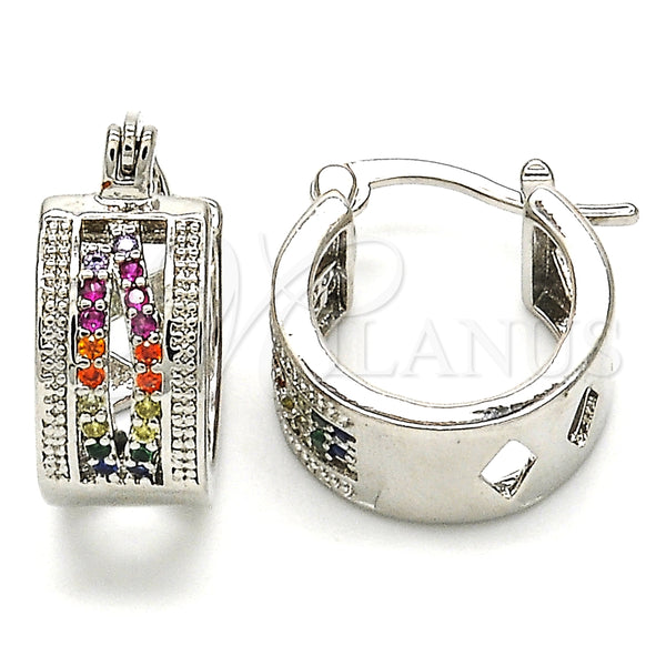 Argolla Pequeña 02.210.0277.7.15 Rodio Laminado, con Micro Pave Multicolor, Pulido, Rodinado