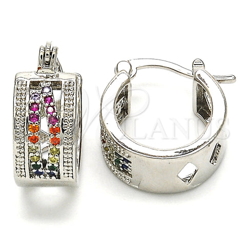 Argolla Pequeña 02.210.0277.7.15 Rodio Laminado, con Micro Pave Multicolor, Pulido, Rodinado