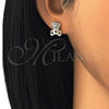 Arete Dormilona 02.233.0003 Oro Laminado, Diseño de Osito, con Blanca Micro Pave, Pulido, Tono Dorado