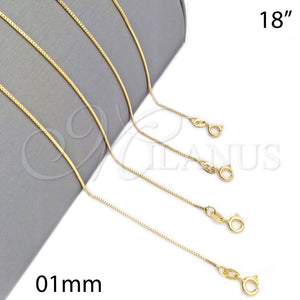 Gargantilla Basica 04.32.0011.18 Oro Laminado, Diseño de Box, Pulido, Tono Dorado (01 MM Thickness, 18 Inches Length)