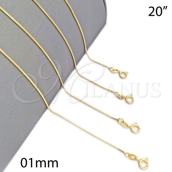 Gargantilla Basica 04.32.0011.20 Oro Laminado, Diseño de Box, Pulido, Tono Dorado (01 MM Thickness, 20 Inches Length)