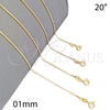 Gargantilla Basica 04.32.0011.20 Oro Laminado, Diseño de Box, Pulido, Tono Dorado (01 MM Thickness, 20 Inches Length)