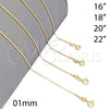 Gargantilla Basica 04.32.0011.20 Oro Laminado, Diseño de Box, Pulido, Tono Dorado (01 MM Thickness, 20 Inches Length)
