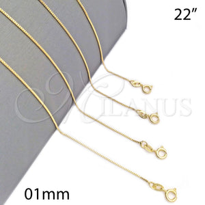 Gargantilla Basica 04.32.0011.22 Oro Laminado, Diseño de Box, Pulido, Tono Dorado (01 MM Thickness, 22 Inches Length)
