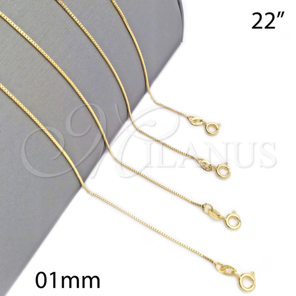 Gargantilla Basica 04.32.0011.22 Oro Laminado, Diseño de Box, Pulido, Tono Dorado (01 MM Thickness, 22 Inches Length)