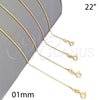 Gargantilla Basica 04.32.0011.22 Oro Laminado, Diseño de Box, Pulido, Tono Dorado (01 MM Thickness, 22 Inches Length)