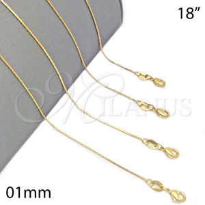 Gargantilla Basica 04.32.0012.18 Oro Laminado, Diseño de Snake, Pulido, Tono Dorado (01 MM Thickness, 18 Inches Length)