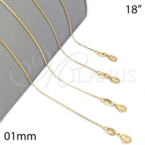 Gargantilla Basica 04.32.0012.18 Oro Laminado, Diseño de Snake, Pulido, Tono Dorado (01 MM Thickness, 18 Inches Length)