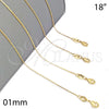 Gargantilla Basica 04.32.0012.18 Oro Laminado, Diseño de Snake, Pulido, Tono Dorado (01 MM Thickness, 18 Inches Length)