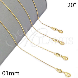 Gargantilla Basica 04.32.0012.20 Oro Laminado, Diseño de Snake, Pulido, Tono Dorado (01 MM Thickness, 20 Inches Length)