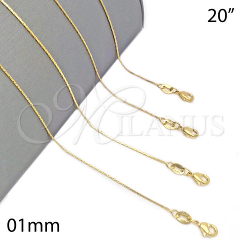 Gargantilla Basica 04.32.0012.20 Oro Laminado, Diseño de Snake, Pulido, Tono Dorado (01 MM Thickness, 20 Inches Length)