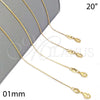Gargantilla Basica 04.32.0012.20 Oro Laminado, Diseño de Snake, Pulido, Tono Dorado (01 MM Thickness, 20 Inches Length)