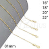 Gargantilla Basica 04.32.0013.18 Oro Laminado, Diseño de Singapore, Pulido, Tono Dorado (01 MM Thickness, 18 Inches Length)