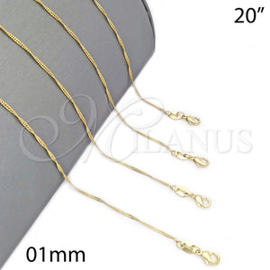 Gargantilla Basica 04.32.0013.20 Oro Laminado, Diseño de Singapore, Pulido, Tono Dorado (01 MM Thickness, 20 Inches Length)