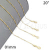 Gargantilla Basica 04.32.0013.20 Oro Laminado, Diseño de Singapore, Pulido, Tono Dorado (01 MM Thickness, 20 Inches Length)