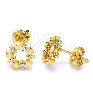 Arete Dormilona 02.156.0304 Oro Laminado, Diseño de Estrella, con Blanca Zirconia Cubica, Pulido, Tono Dorado