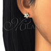 Arete Dormilona 02.156.0305 Oro Laminado, Diseño de Estrella, con Blanca Micro Pave, Pulido, Tono Dorado