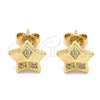 Arete Dormilona 02.156.0305 Oro Laminado, Diseño de Estrella, con Blanca Micro Pave, Pulido, Tono Dorado