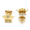 Arete Dormilona 02.156.0305 Oro Laminado, Diseño de Estrella, con Blanca Micro Pave, Pulido, Tono Dorado